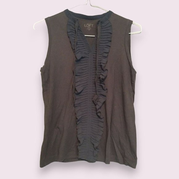 🔥LAST CHANCE! 5 for $15 Slate Grey Sleeveless V-Neck Ruffles Top XSP Tank - Picture 1 of 6